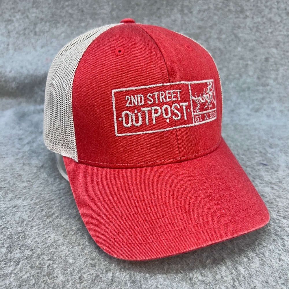 2nd Street Outpost Mens Red Richardson Trucker Hat Snapback Mesh Cap MD/LG